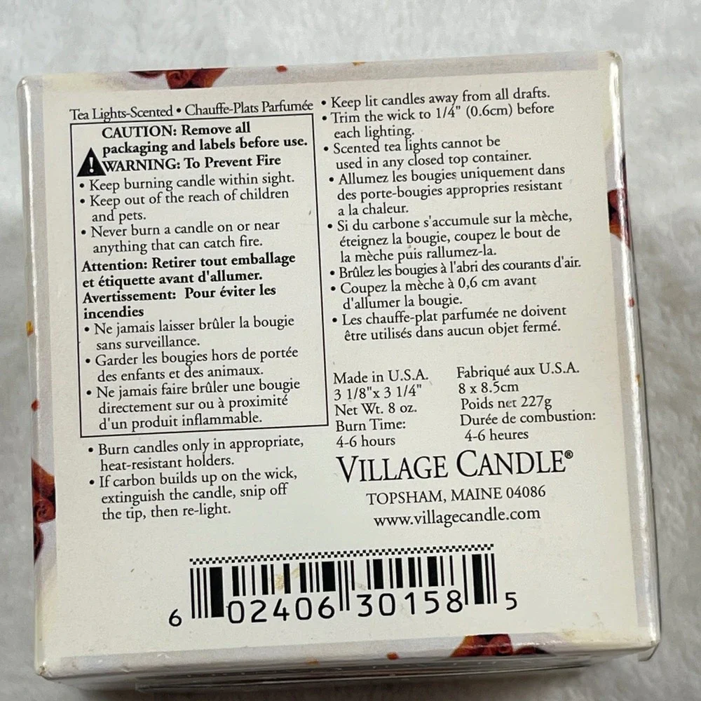 Village Candle Orange Cinnamon‎ Tea Lights 12 Pack Handmade in Maine USA 8oz New